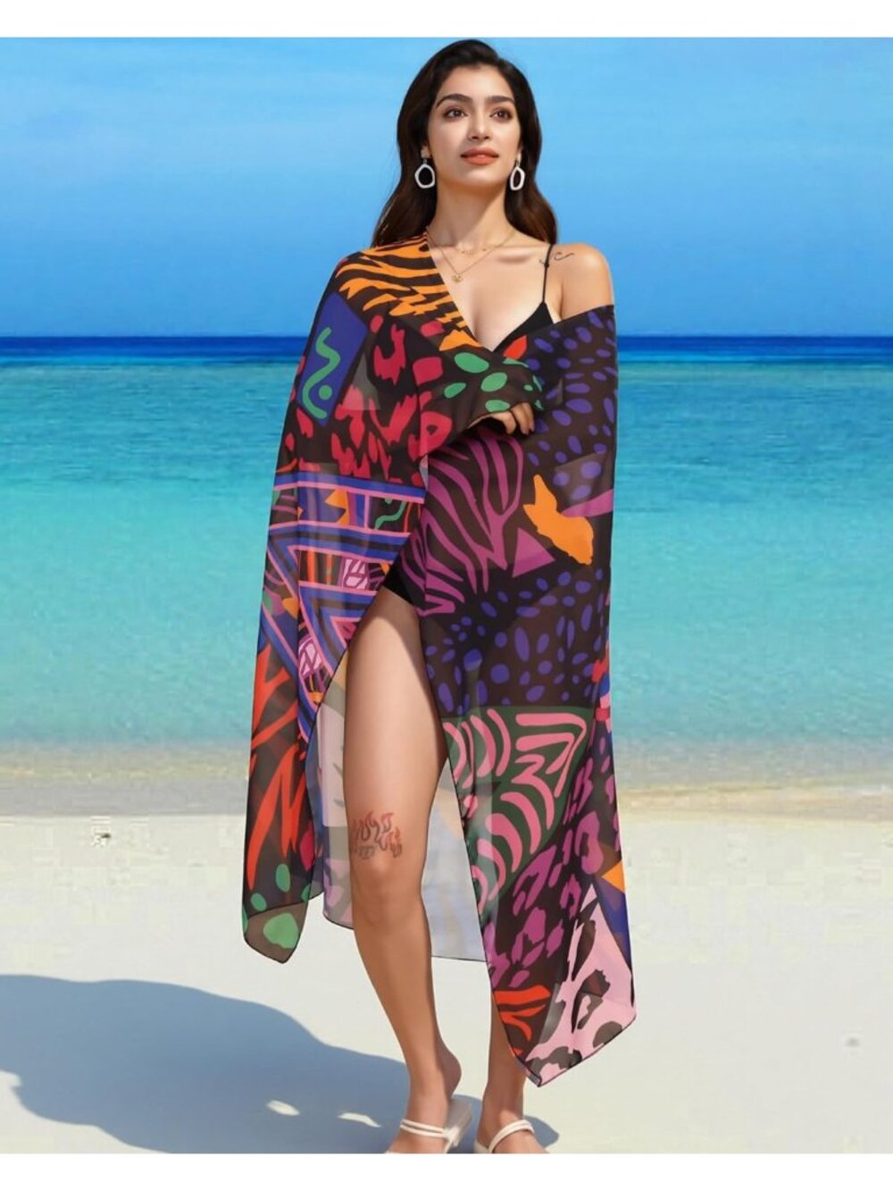 Women's Dark Purple Polyester Chiffon Beach Sarong Swimsuit Coverups Wraps - Picture 6 of 6